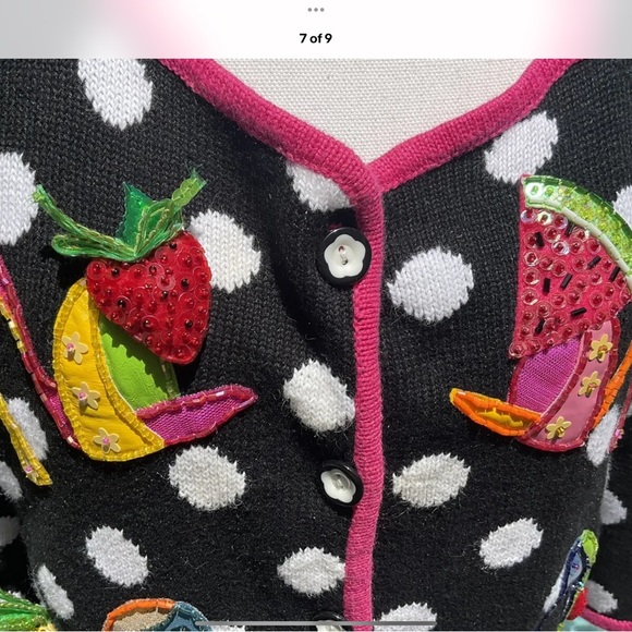 Design Options Phillip Jane Gordon Sz M Fruit 🍉 High heel Beaded Sweater - Picture 5 of 7